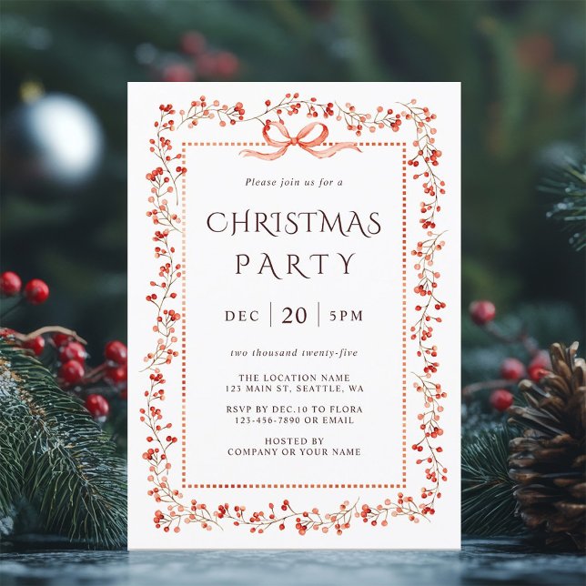 Watercolor Red Winterberry Frame Christmas Party  Invitation (Creator Uploaded)