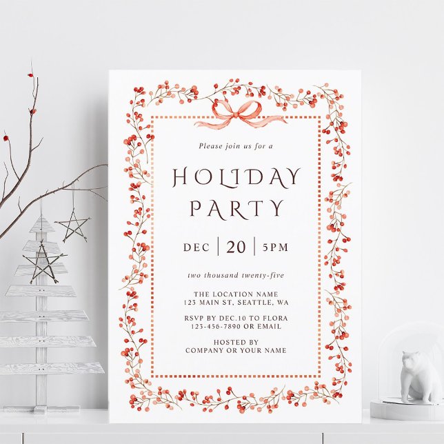Watercolor Red Winterberry Frame Holiday Party Invitation (Creator Uploaded)