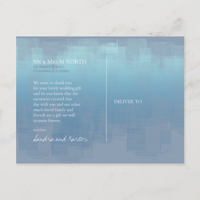 Watercolor Reflections Thank You Dusty Blue ID774 Postcard (Back)