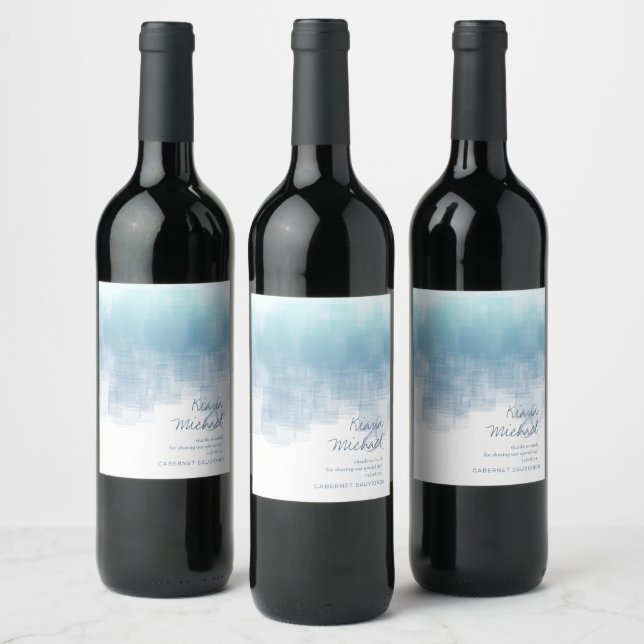 Watercolor Reflections Thank You Dusty Blue ID774 Wine Label (Bottles)