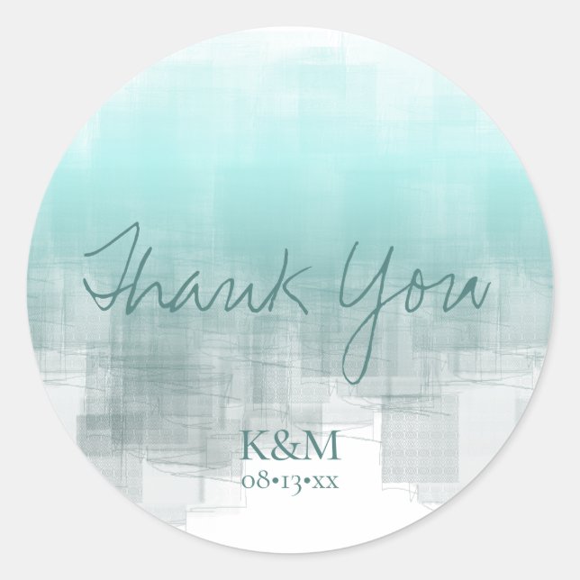 Watercolor Reflections Thank You Teal ID774 Classic Round Sticker (Front)