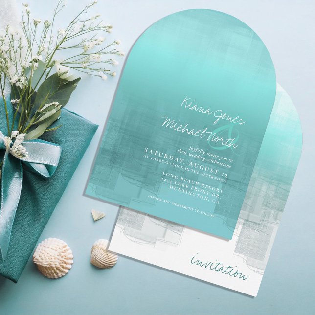 Watercolor Reflections Wedding Teal  Arch ID774 Invitation (Creator Uploaded)
