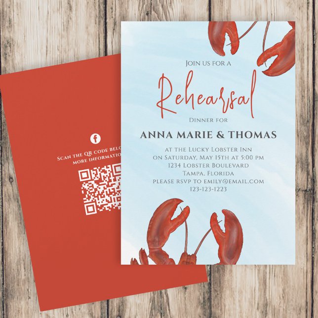 Watercolor Rehearsal Dinner Red Lobster QR Code Invitation (Creator Uploaded)