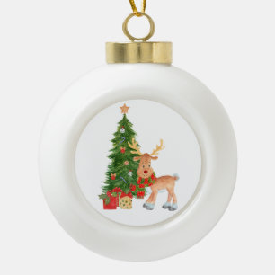 Watercolor Reindeer Baby Ceramic Ball Christmas Ornament