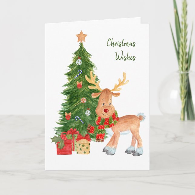 Watercolor Reindeer Baby Christmas Card (Front)