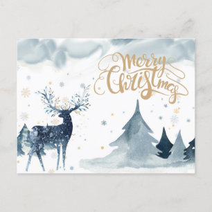 Watercolor Reindeer Christmas Postcard