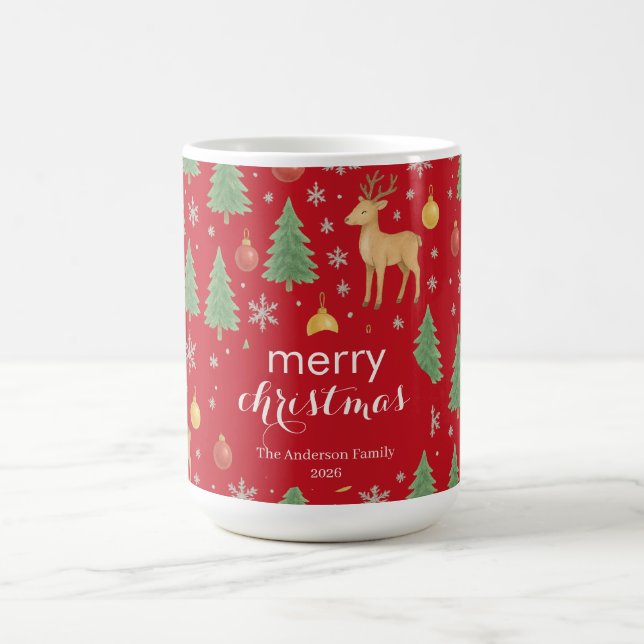 Watercolor Reindeer & Christmas Tree -  Coffee Mug (Center)