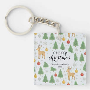 Watercolor Reindeer & Christmas Tree -  Key Ring