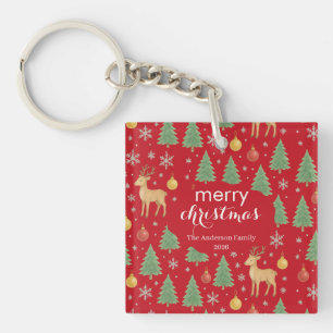 Watercolor Reindeer & Christmas Tree - Key Ring