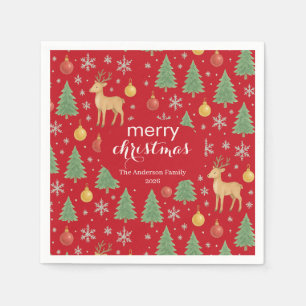 Watercolor Reindeer & Christmas Tree - Napkin