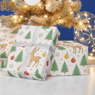 Watercolor Reindeer & Christmas Tree - Wrapping Paper