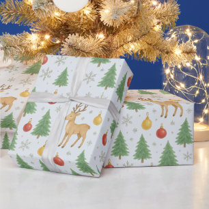 Watercolor Reindeer & Christmas Tree - Wrapping Paper