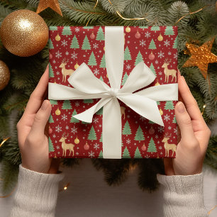 Watercolor Reindeer & Christmas Tree -  Wrapping Paper