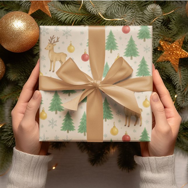 Watercolor Reindeer & Christmas Tree -  Wrapping Paper (Creator Uploaded)