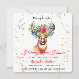 Watercolor Reindeer, Magic  Red invitation