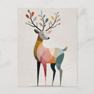 Watercolor Reindeer Minimalist Scandinavian Xmas Postcard