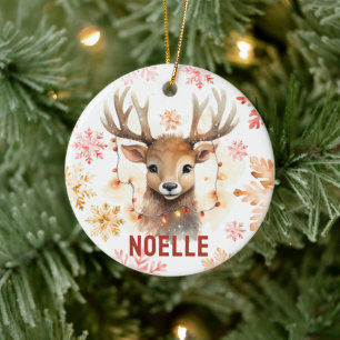 Watercolor Reindeer Personalised Ornament