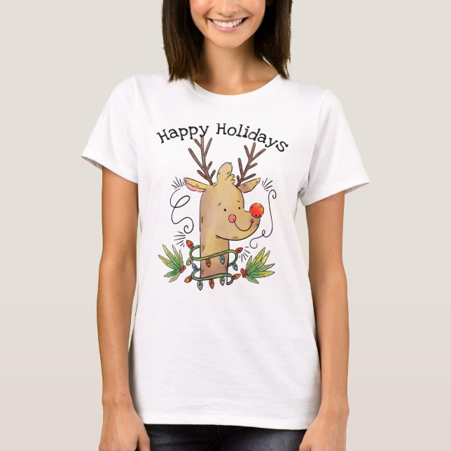 Watercolor Reindeer T-Shirt (Front)