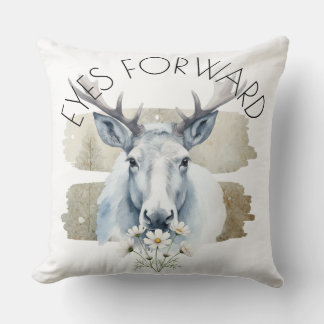 Watercolor Reindeer with Daisies Art Cushion