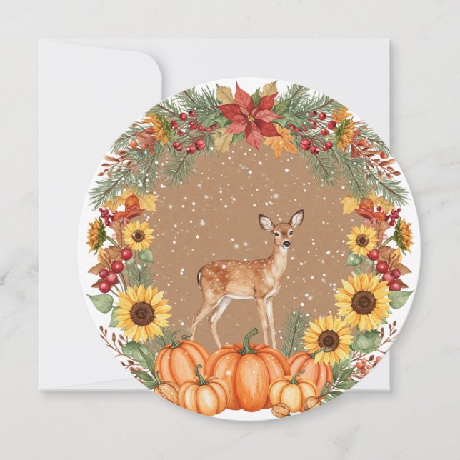 Watercolor reindeer wreath  card (Front)