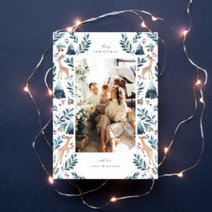 Watercolor Reindeers in the Forest Photo Holiday Card