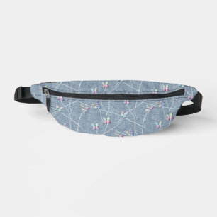 Watercolor Relief Butterflies on Denim Blue Linen Bum Bags