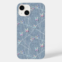Watercolor Relief Butterflies on Denim Blue Linen