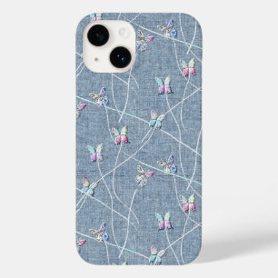 Watercolor Relief Butterflies on Denim Blue Linen Case-Mate iPhone 14 Case