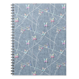 Watercolor Relief Butterflies on Denim Blue Linen Notebook