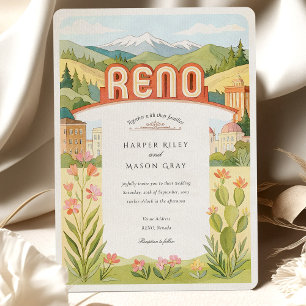 Watercolor RENO Nevada Mountain View Wedding Invitation