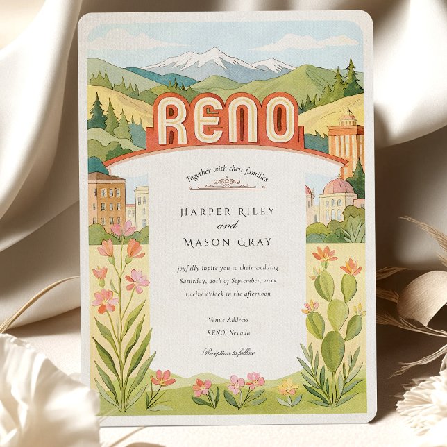 Watercolor RENO Nevada Mountain View Wedding Invitation (Creator Uploaded)