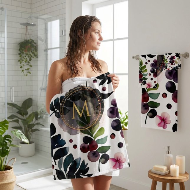 Watercolor repeatable pattern of beautiful flowers bath towel set (Blue Floral Bath Towel Set for Elegant Bathroom Decor)