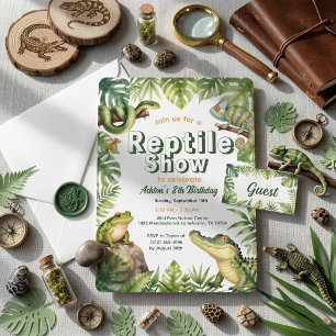 Watercolor Reptile Jungle Birthday Invitation