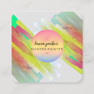 Watercolor Retro Abstract Paint Artist Girly Square Business Card