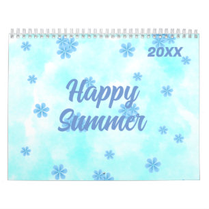 watercolor retro blue floral pattern personalised  calendar