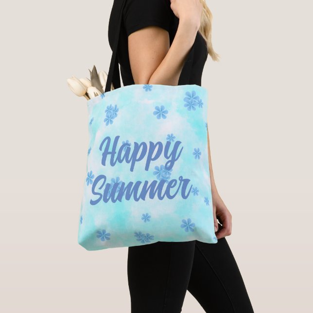 watercolor retro blue floral personalised tote bag (Close Up)