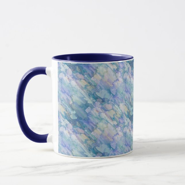 Watercolor Retro Blue Purple Raindrop Pattern Mug (Left)