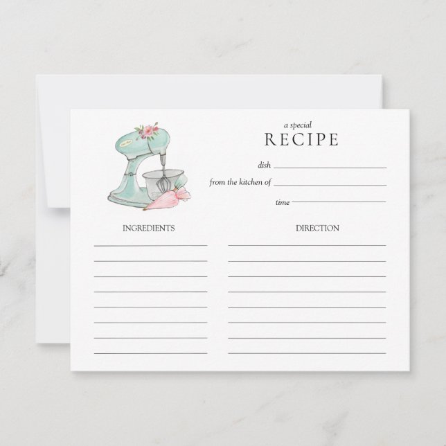 Watercolor Retro Cake mixer  baking Recipe card (Front)