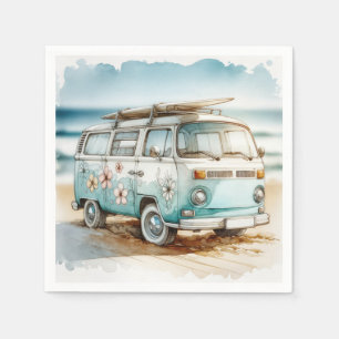 Watercolor Retro Campervan With Surfboard Napkin