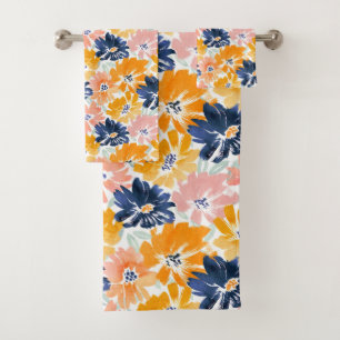 Watercolor Retro Floral Pattern Bath Towel Set