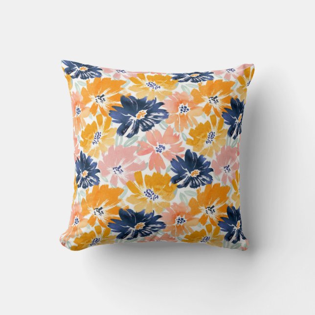Watercolor Retro Floral Pattern Cushion (Front)