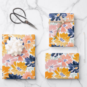 Watercolor Retro Floral Pattern Wrapping Paper Sheet
