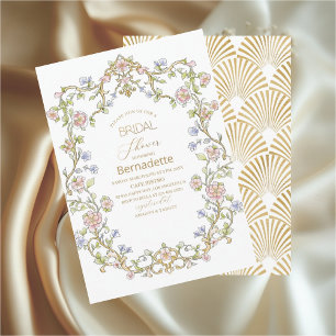  Watercolor retro flowers  gold  Bridal Shower Invitation