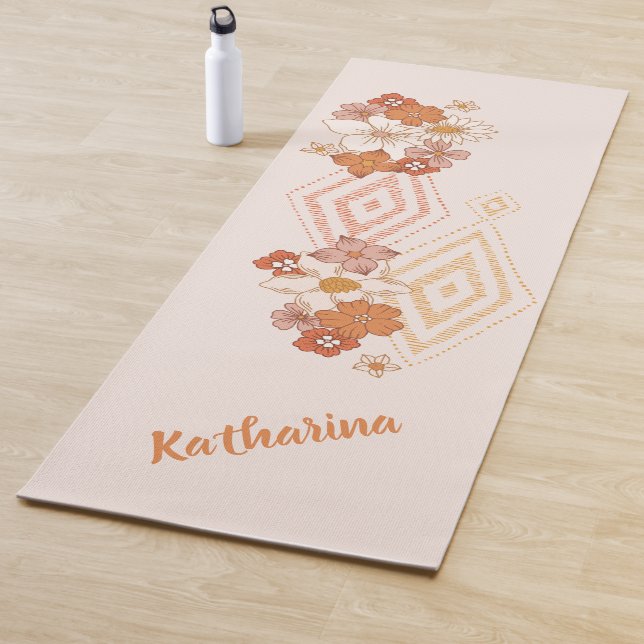 Watercolor Retro Flowers Personalized Yoga Mat (In Situ)