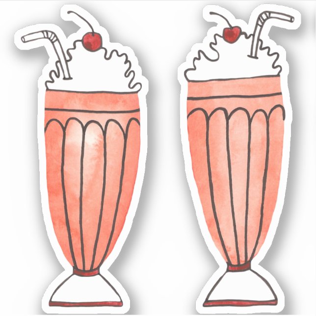 Watercolor Retro Milkshakes Drawing Stickers (Front)