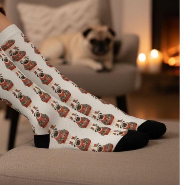 Watercolor Retro Pug Dog Pattern Socks (Creator Uploaded)