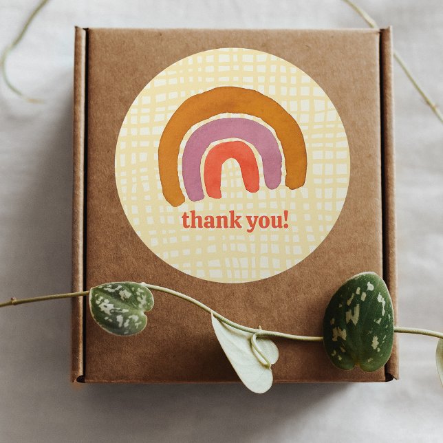 Watercolor retro rainbow thank you classic round sticker (Creator Uploaded)