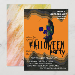 Watercolor Retro Skull Skeleton Halloween Art Invitation