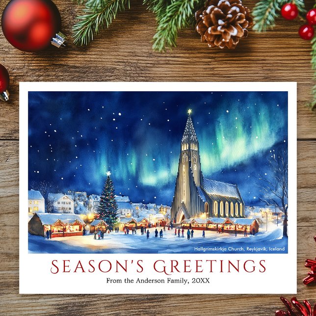 Watercolor Reykjavik Iceland Travel Christmas Holiday Postcard (Watercolor Reykjavik Iceland Travel Christmas Holiday Postcard)