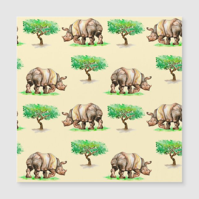 Watercolor Rhino: Hand Painted Pattern. (Front)